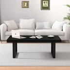IBF Black Coffee Table, Minimalist Industrial Wooden Center Table, Modern Simple Rectangle Living Room Table, Farmhouse Wood and Metal Cocktail Coffee Table for Home Bedroom Office, Black Oak, 39 inch