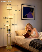Lightdot 63IN Globe Floor Lamp with Shelf 3-Lights Modern Gold Dimmable Floor Lamps with Bulbs Included for Wedding/Party, Tall Standing Lamp for Living Room/Bedroom/Sofa Beside/Corner Decor