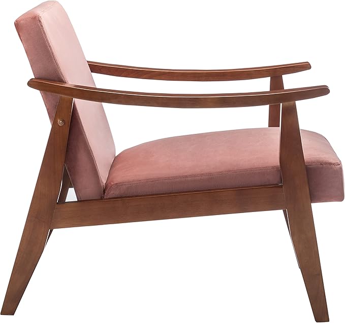 Accent Chair with Velvet Upholstery and Solid Wood Frame, Classic Mid-Century Modern Living Room Furniture for Extra Seating, Rose