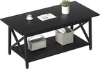 GreenForest Coffee Table with Storage, 43 inch Large Modern Coffee Tables for Living Room, X-Frame Design Farmhouse Coffee Table Space Saving Living Room Tables, Easy Assembly, Black