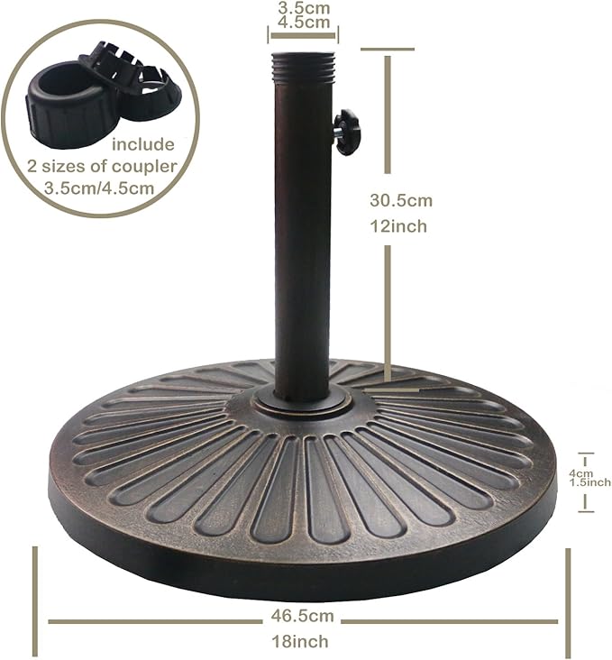 Sunnyglade 18" 22-lbs Outdoor Living Heavy Duty Round Antiqued Patio Umbrella Base (22LB)