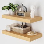 Heimlove 12" Deep Floating Shelves for Wall, 24 Inch Shelf Bathroom Shelves Set of 2, Mounted Shelves for Books Living Room Laundry Room Bedroom Kitchen Home Office, Oak