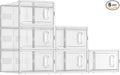 BALEINE 6 Pack Stackable Shoe Storage Boxes Fit Size 11, Thickened Clear Shoe Box Bins with Lids, Plastic Foldable Shoe Rack Organizer Sneaker Storage Containers (X-Large, White)