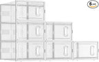 BALEINE 6 Pack Stackable Shoe Storage Boxes Fit Size 9, Thickened Clear Shoe Box Bins with Lids, Plastic Foldable Shoe Rack Organizer Sneaker Storage Containers (Large, White)