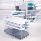 Sterilite 12-Pack Latching Box, Under Bed Storage Bins with Lids, Clear Plastic, 25 Quart - Heavy-Duty Organizing Containers for Closet, Bathroom, and Office