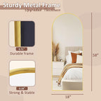 Full Length Mirror, 58" x 18.5" Arched Full Body Mirror Large Standing Floor Mirrors, Mirrors for Bedroom, Bathroom, Living Room Standing or Wall Leaning, Gold