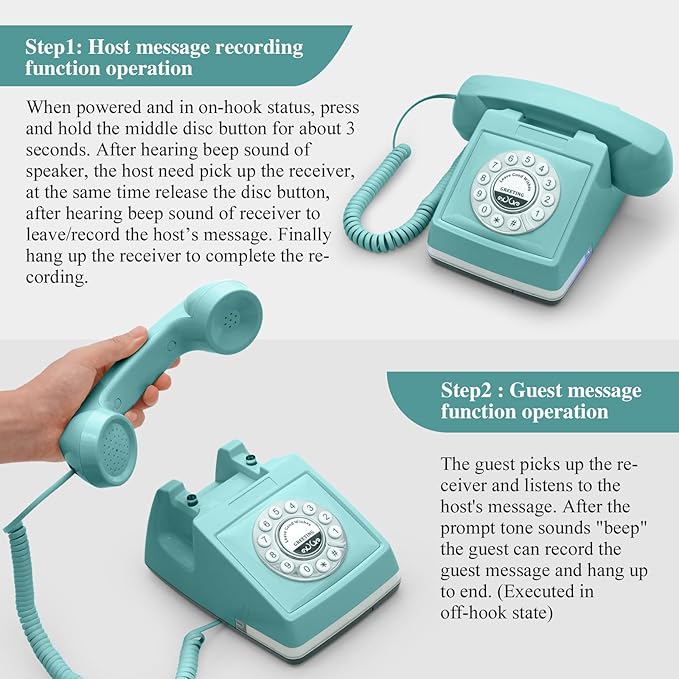 UKBW Audio Guest Book Wedding Phone, 32G Record Customized Audio Message with Guest Book, Retro Style Audio Guestbook for Birthdays Parties Confessions Special Occasions, Blue