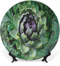 Decorative Plates, Artichoke Print Ornament, Blooming Vegetable Agriculture Nature Artwork Print, 7 Inch, 1 Plate with 1 Display Stand, Fern Green and Purple