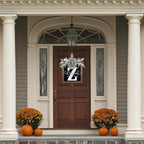 Ultra Large 14'' Last Name All Year Round Front Door Wreath with 26 Initial Letter Welcome Sign All Seasons Eucalyptus Garland and Bow Wreaths for Front Door Porch Farmhouse Decoration (Z)