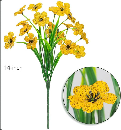 12Pcs UV Resistant Artificial Flowers Artificial Violet Outdoor Decor Realistic Faux Plants Silk Flowers No Fade for Patio Hanging Baskets Garden Pots Farmhouse Yard (Yellow)