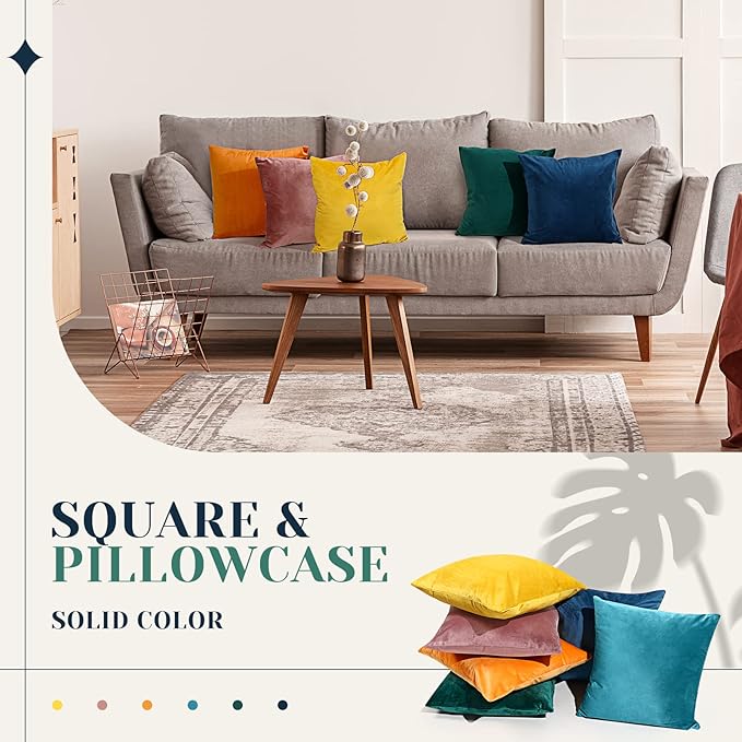 Pack of 6 Decorative Velvet Throw Pillow Covers Solid Square Soft Pillowcase Set Cushion Cases for Sofa Couch Bed Car Christmas Fall Home Decor 18 x 18 inch(Mixed Color)
