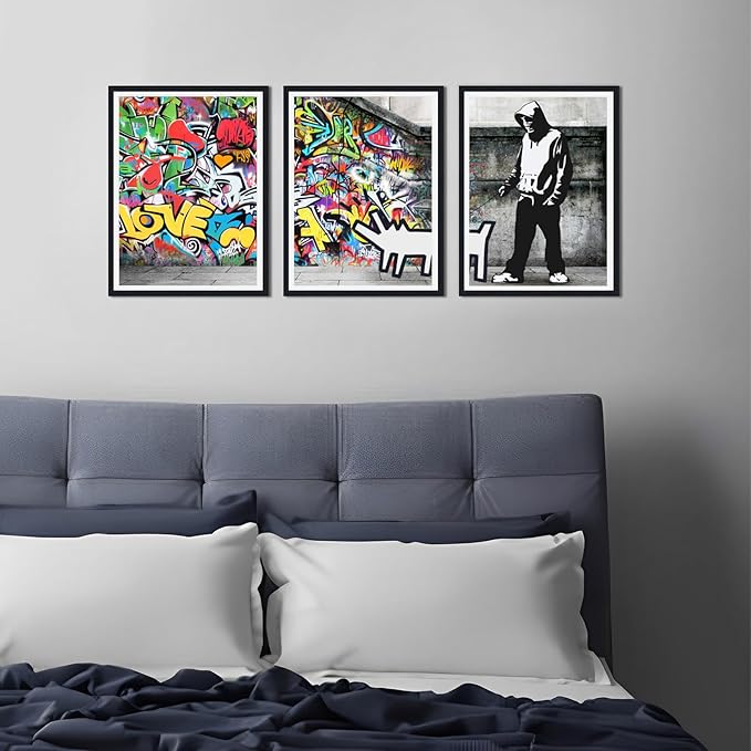Novatique Street Graffiti Picture Wall Decor Banksy Canvas Wall Art Colorful Painting Pop Art Wall Decor for Living Room Bedroom,12" x 16" x 3Pcs