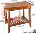 Utoplike Teak Shower Bench Seat with Handles, Portable Wooden Spa Bathing Stool with Storage Towel Shelf, 22" x 13" x 18.6", Perfect for Indoor and Outdoor Use