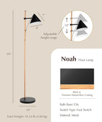 HarvestLand Noah Black Standing Lamp – Adjustable Floor Reading Lamps Over Chair with Solid Base, Reading Floor Lamp, Black Floor Lamp for Living Room and Bedroom, Library Décor, Rustic Floor lamp