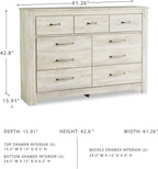 Signature Design by Ashley Bellaby Farmhouse 7 Drawer Dresser, Whitewash