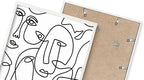 Abstract Face Pattern Wall Art Collage of Modern Faces Continuous Line Drawing 24x36 Inch Oak Wood White Framed Artistic Aesthetic Print for Living Room