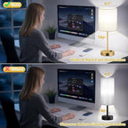 Gold Touch Lamps for Nightstand Set of 2 - Bedside Table Lamp for Bedroom with Dual USB Ports & AC Outlet, 3-Way Dimmable Lamps for Living Room Boys Room, Night Light with 5000K Daylight Bulbs