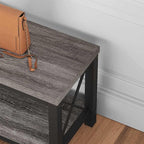 BON AUGURE Entryway Bench with Shoe Storage, 47" Modern Industrial Wood & Metal Hallway Bench for Mudroom, Living Room in Dark Grey Oak