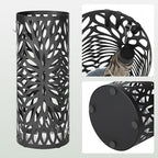 SONGMICS Umbrella Stand, Umbrella Holder for Entryway, Steel Round Umbrella Rack Freestanding, for Canes Walking Sticks, with a Detachable Drip Tray, 2 Long and 2 Short Hooks, Matte Black ULUC022B01