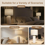 24" Ivory Modern Ceramic Bedside Table Lamps Set of 2, Boho Tables Lamps for Living Room with 3-Way Dimmable Bulb, Rustic Nightstand Lamp with Linen Shade for Bedroom Office (Bulbs Included)