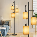 3 Lights Boho Floor Lamps with ON/Off Foot Switch Tree Standing Lamp with Hanging Lampshades Farmhouse Floor Lamp Tall Pole Lamp for Living Room Bedroom Office, 3 PCS 6W Bulbs Included