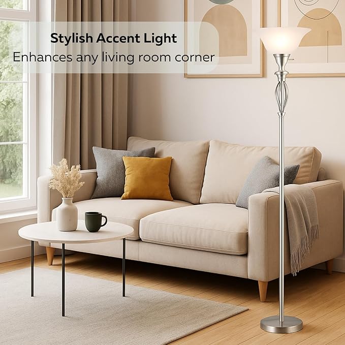LightAccents White Floor Lamp Glass Shade Replacement - Modern Bowl Torchiere Lamp, Height: 4.75 inches, Width: 12 inches