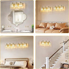 3-Light Modern Gold Bathroom Vanity Lights Brushed Brass Lighting Fixtures Over Mirror, Bathroom Vanity Lighting with Crystal Shade Wall Sconce E26 Base for Bedroom Livingroom Restroom Wall Lamp