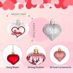 45Pcs Valentine's Day Heart Shaped Ornaments, Heart Shaped Baubles Red Pink Glitter White Silver Hanging Decorations for Valentine's Day Christmas Wedding Anniversary(9 Styles)