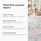 Lessymo Floral Washable Area Rugs 6x9, Soft Pink Rugs for Living Room Bedroom Nursery Dining Room, Vintage Carpet Mat Low Pile Non Slip Stain Resistance Distressed Retro Indoor, Pink Green