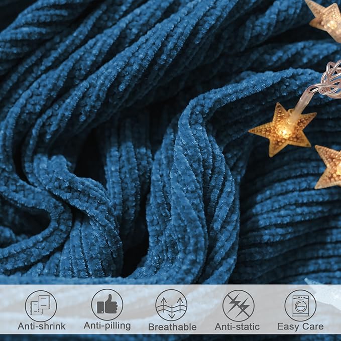 lifein Throw Blanket for Couch, Soft Boho Decor Bed Throw,Cozy Washed Blue Knitted Chenille Small Farmhouse Lightweight Throw (Washed Blue,60 * 80")