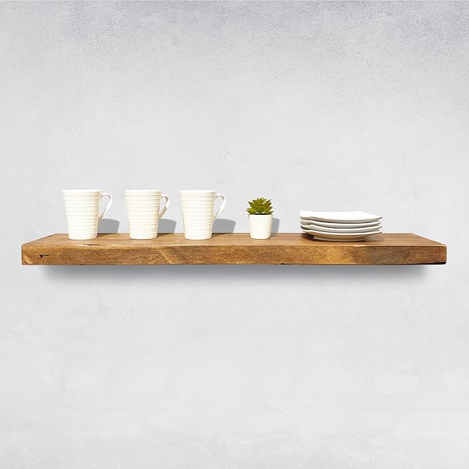 URBANDI, Rustic Floating Shelves, Set of 2, Hidden Bracket, Solid Wood, Heavy Duty, Wall Mounted Shelves, (Brown, 12Wx6D)