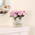 Ribbed Vase, Fluted Glass Vase for Flowers, Clear Flower Vases for Tulips, Modern Vases for Living Room, Dining Table, Office, Bedroom, Mantle, Shelf, Wedding, 7 Inch