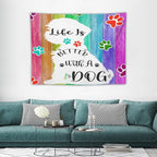VUMIVI Cute Dog Tapestry Rainbow Color Planks Rustic Farmhouse Home Decor Pet Paws Tapestry Wall Hanging for Living Room Bedroom Dorm Classroom Aesthetic Decor W40xL30in