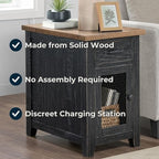 Martin Svensson Home Solid Wood Black and Driftwood Rustic Chairside End Table with Power and Storage