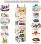 Large-Sized Hanging Shoe Organizer 8-Shelf, Hanging Closet Organizer with 8 Side Pockets, Wider Hanging Shelves for Storage Shoes Clothes 9" W × 11.8" D× 48" H, Beige.