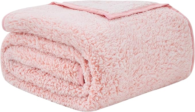 EMME Soft Sherpa Fleece Blanket Reversible Plush Fluffy Large Blanket, Light Weight Warm Decorative Boho Blanket Cover for Sofa, Couch, Bedroom,Travel(Plush Pink,50"x60")