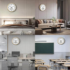Wall Clock, 16 Inch Non-Ticking Silent Battery Operated Quartz Analog with LCD Display for Perpetual Calendar and F° Temperature, Ideal Modern Home, Bedroom, Kitchen, Office Décor (Gold)