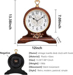 rnuie Desk Clock for Table Decor, Retro Mantel Clock Battery Operated for Fireplace Mantel, Living Room, Bedroom, Office, Desktop Decoration(Second Brown)