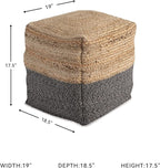 Signature Design by Ashley Sweed Valley Farmhouse Jute Braided Pouf, 17.5 x 20.25 inches, Natural & Black