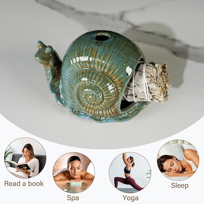 Blue Ceramic Snail Palo Santo Holder – Elegant Chiminea for Sage, Incense Cones, and Candles – Ideal for Meditation, Yoga, Altar & Home Decor – Easy to Clean for an Enhanced Zen Experience