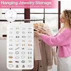 Hanging Jewelry Organizer for Closet with Swiveling Hanger, 17 x 30 In, 80 Clear Pockets Jewelry Organizer Hanging for Jewelries, Earrings, Accessories (Beige) (3, White)