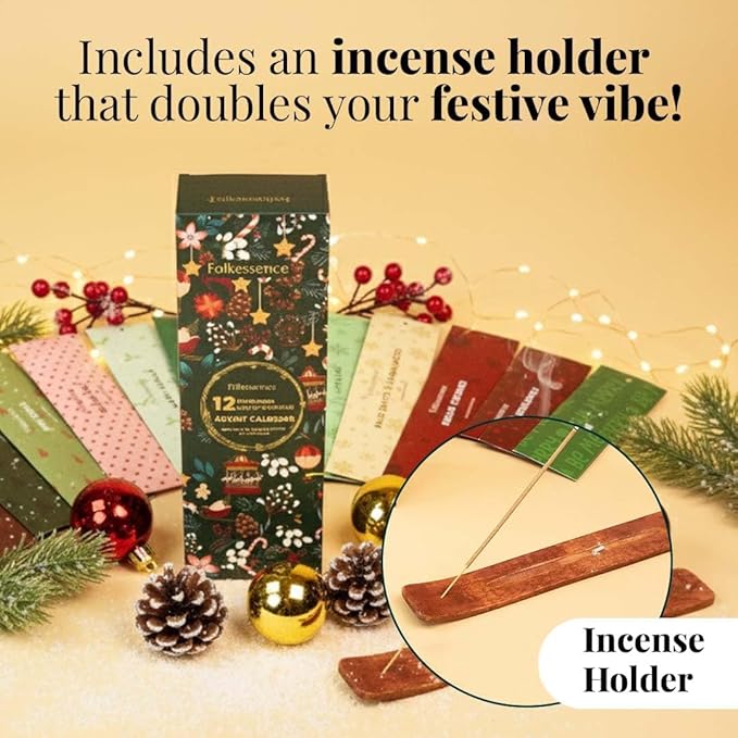 Folkulture Christmas Incense Sticks | Pack of 240 Organic Incense | 12 Days of Christmas Advent Calendar 2025 | Non-Toxic, Slow Burning Insense for Gifts for Women