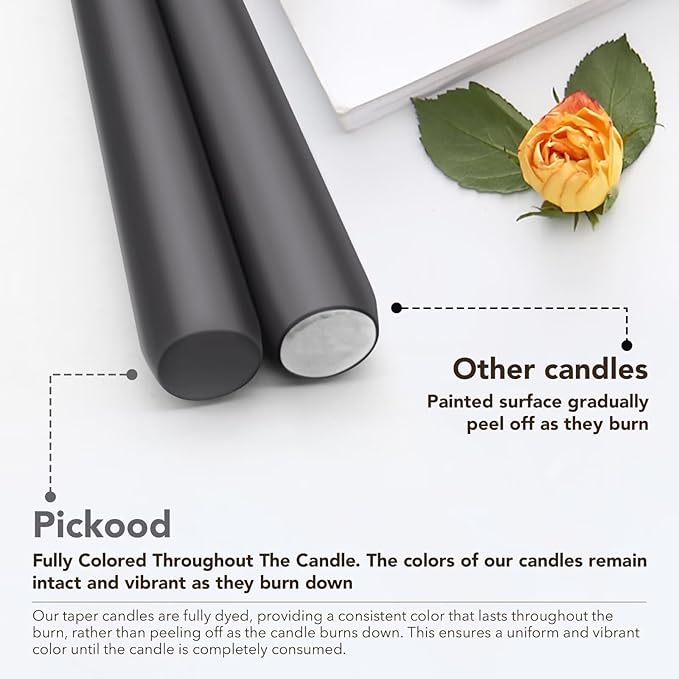 New Burning Formula Unscented Dripless 10-Inch Taper Candles Set of 12 - Smoked Pearl, for Wedding, Dinner - Smokeless, Long Burning - Hand Poured, Colored Tall Candlesticks - Perla Ahumada