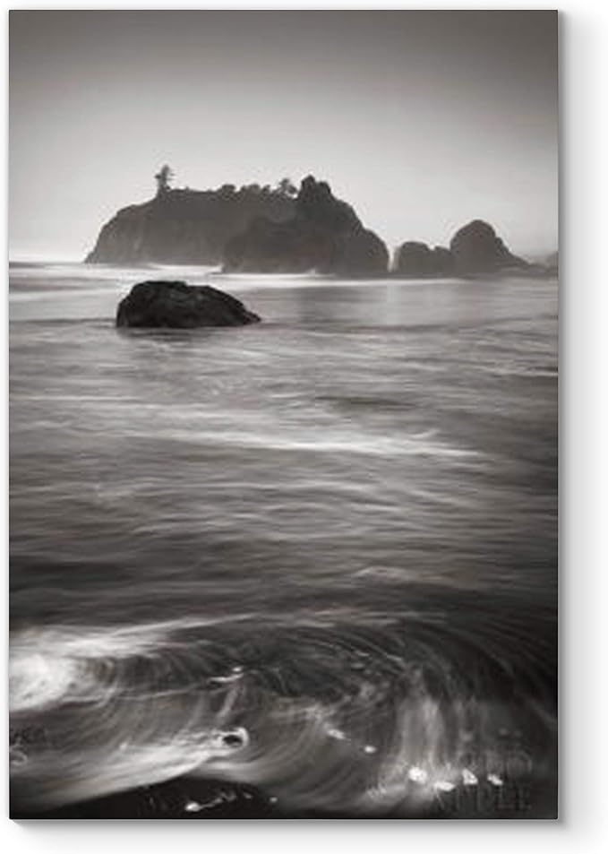 Renditions Gallery Canvas Nature Wall Art Modern Paintings Decorations Vintage Calm Ocean Rock Black & White Wall Hanging Scenic Artwork for Bedroom Dining Office Kitchen - 32"x48" LT06