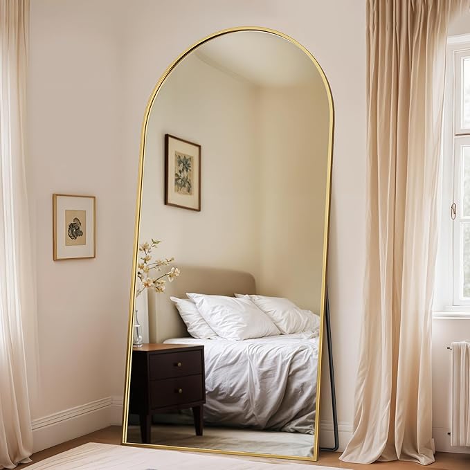 Full Length Mirror, 78" x 38" Arched Full Body Mirror Large Standing Floor Mirrors, Mirrors for Bedroom, Bathroom, Living Room Standing or Wall Leaning, Gold