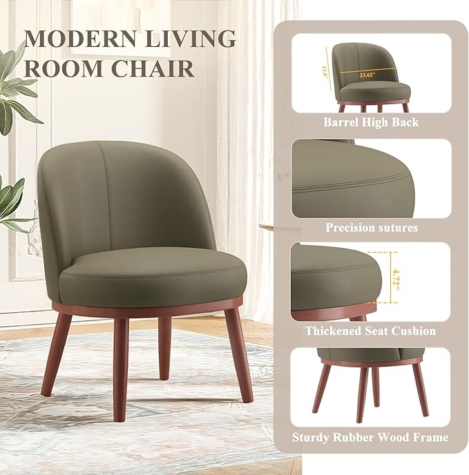 Accent Chair Mid-Century Modern Chair PU Leather Upholstered Armless Chair Set of 2, Suitable for Living Room, Bedroom, Balcony,Olive Green