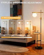 Lightdot 66IN Gold&Black Dimmable Floor Lamps with Table, Modern Standing Tall Lamp with Globe Shade, Cross-Shaped Head and U-Pole Base for Living Room/Bedroom/Sofa Beside/Corner Decor(Bulb Included)