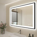 48x36 LED Bathroom Mirrors for Wall - Black Aluminum Framed(Front and Backlit),Anti-Fog Vanity Mirror with Lights,Stepless Dimmable Lighted Mirror,3 Colors Smart Mirror(Horizontal/Vertical)