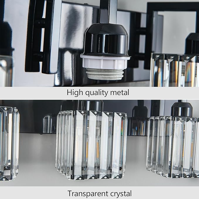 Modern Bathroom Vanity Light 3-Lights Plating Black Vanity Light Crystal Wall Light Bathroom Light Fixtures