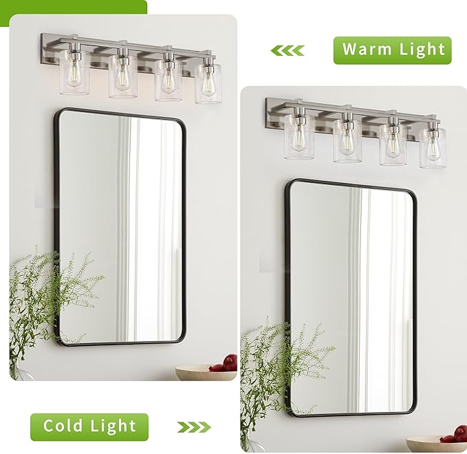 Espird Bathroom Vanity Light, 4 Light Brushed Nickel Vanity Lights with Thickened Seeded Glass Shade, 30 inch Modern Bathroom Light Fixtures, Bathrooms Lights Fixtures Over Mirror